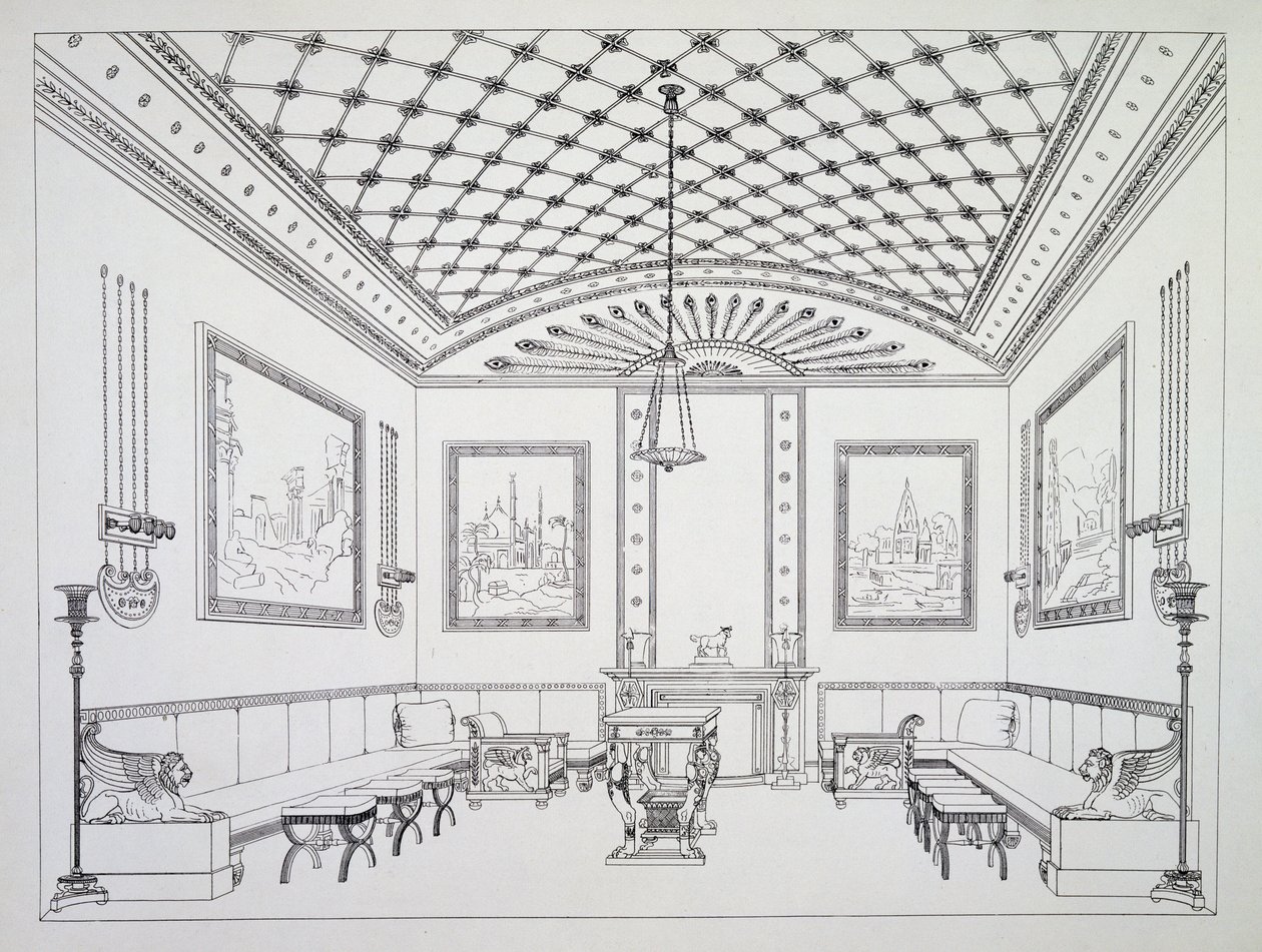 Drawing room, illustration from Household Furniture and Interior Decoration by Thomas Hope