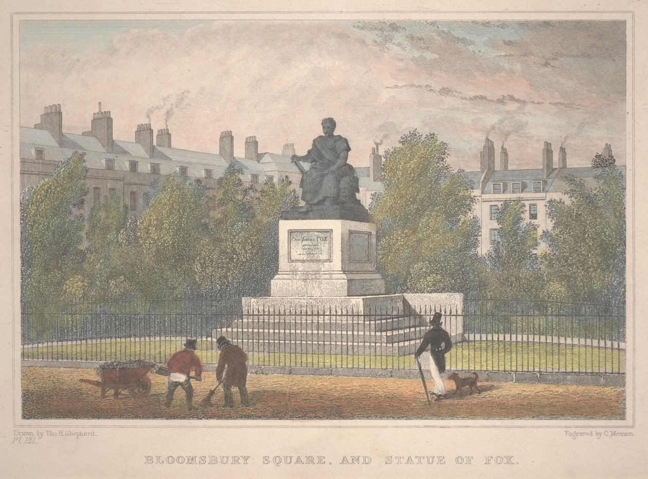 Bloomsbury Square with Statue of Fox, Engraved by Charles Mottram by Thomas Hosmer Shepherd