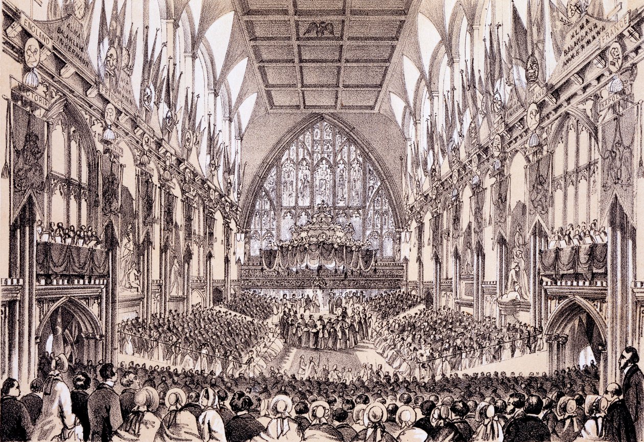 Interior of the Guildhall - The Lord Mayor and Corporation Presenting Their Address to Emperor and Empress of the French, April 19 1855 by Thomas Hosmer Shepherd