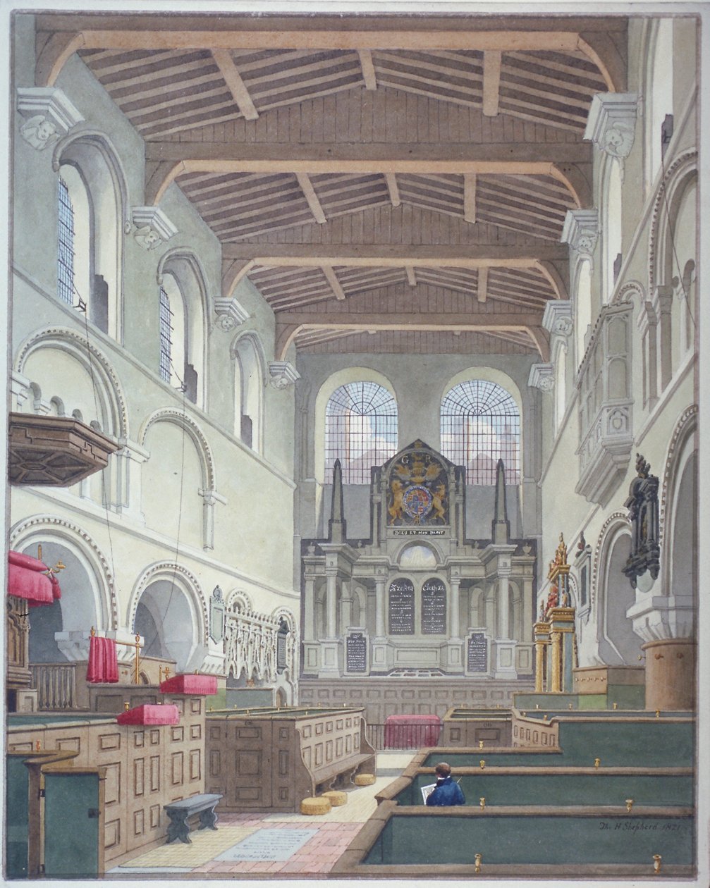 Interior View of the Church of St Bartholomew-the-Great, Smithfield, City of London by Thomas Hosmer Shepherd