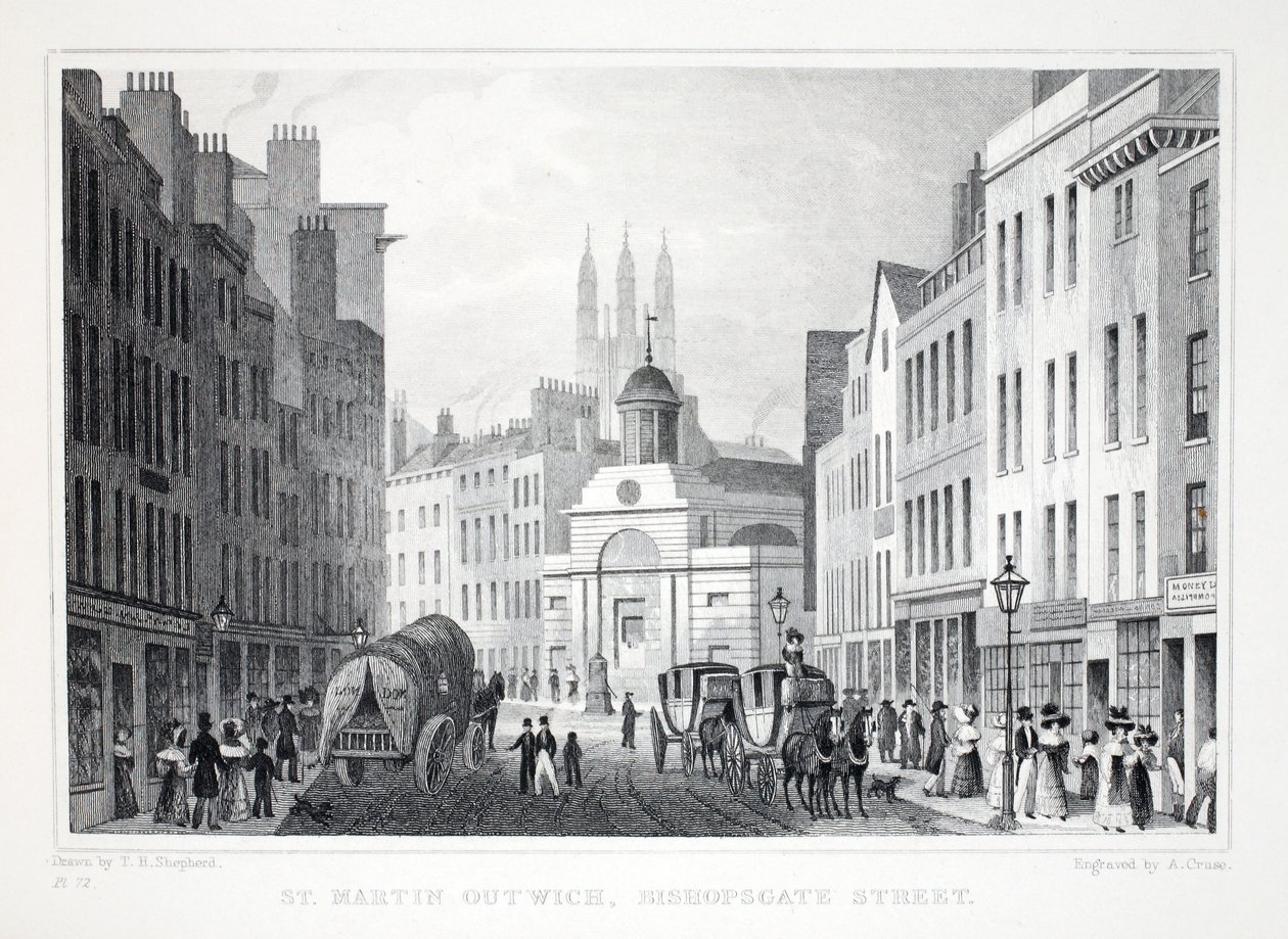 St Martin Outwich, Bishopsgate Street, from London and its Environs in the Nineteenth Century by Thomas Hosmer Shepherd