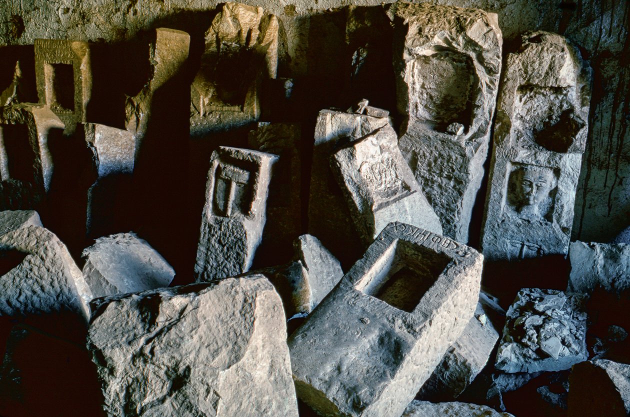 Alabaster mine with unfinished stones, Yemen 1964 by Thomas J. Abercrombie