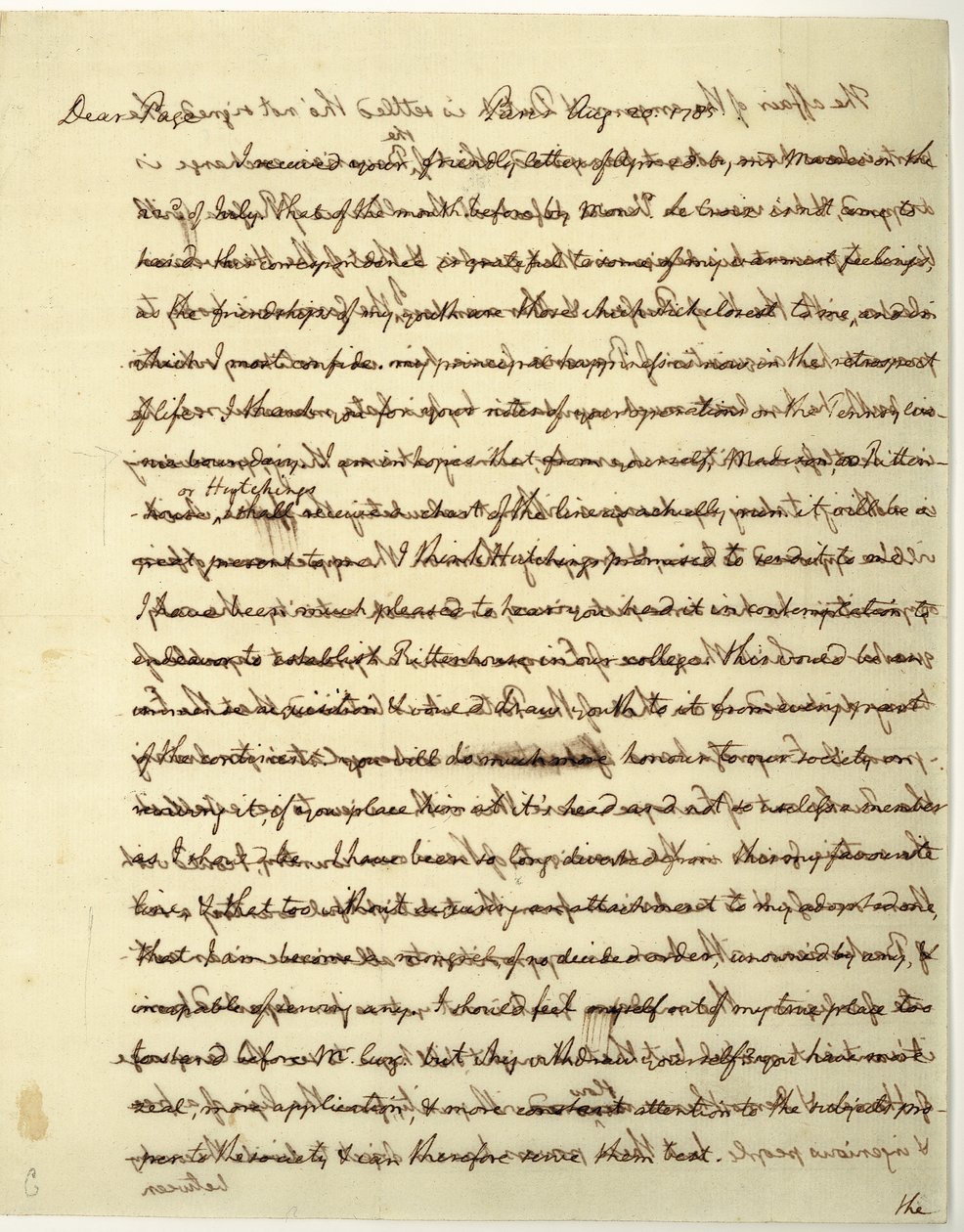 Autograph Letter Signed as U.S. Minister to France, to Dr. John Page by Thomas Jefferson