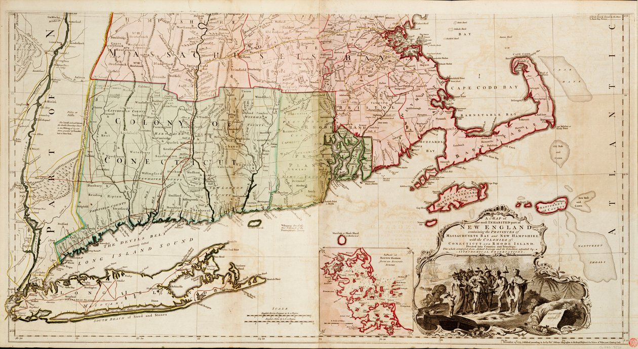 A Map of the Most Inhabited Part of New England, Containing the Provinces of Massachusetts Bay and New Hampshire with the Colonies of Connecticut and Rhode Island by Thomas Jefferys