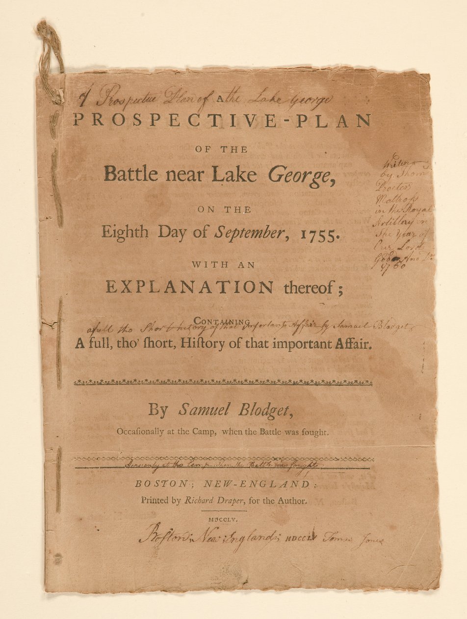 A Projective Plan of the Battle Fought Near Lake George. Text (Part B) by Samuel Blodgett by Thomas Johnston