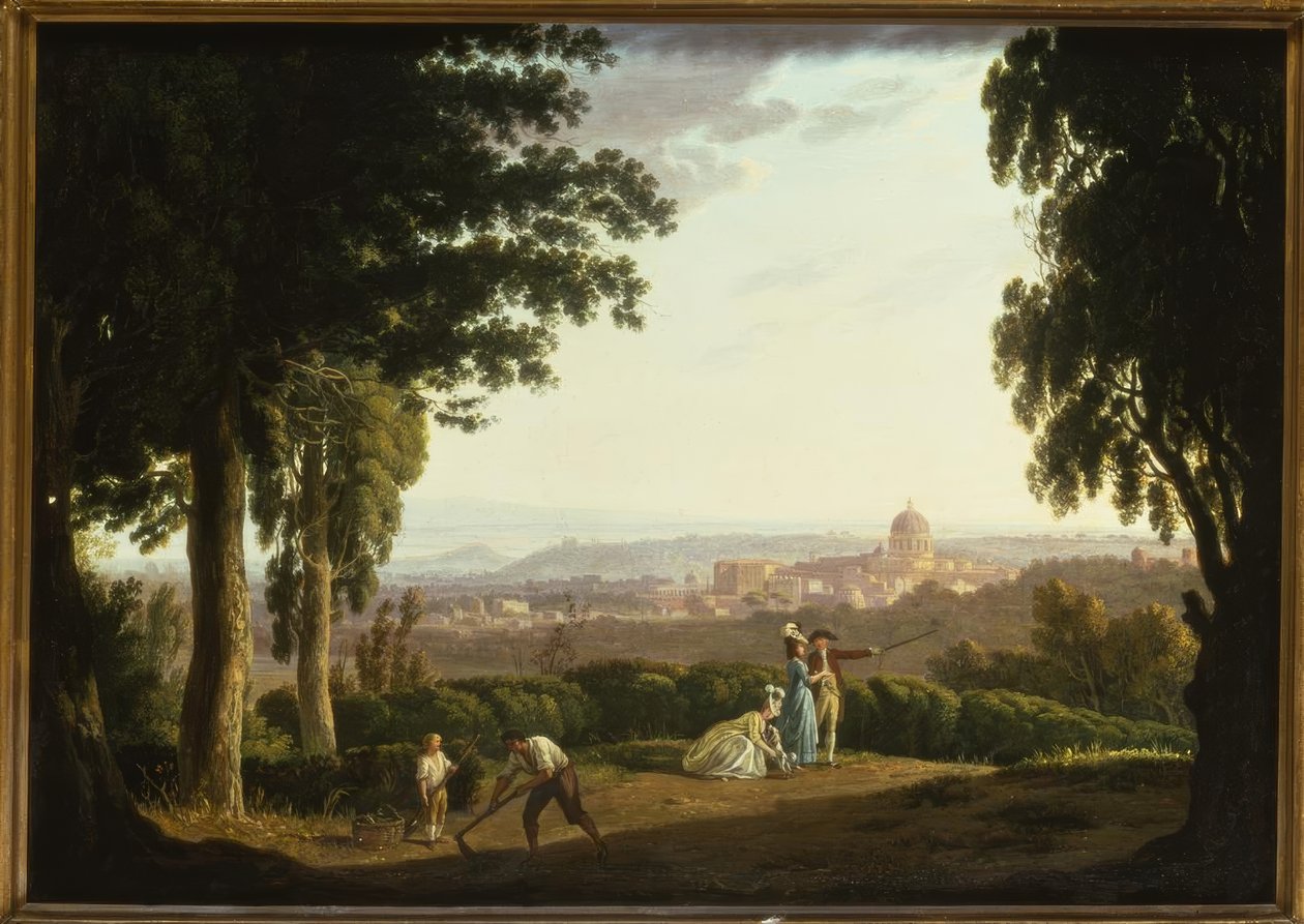 Elegant Figures on a Hillside with a Distant View of Rome by Thomas Jones