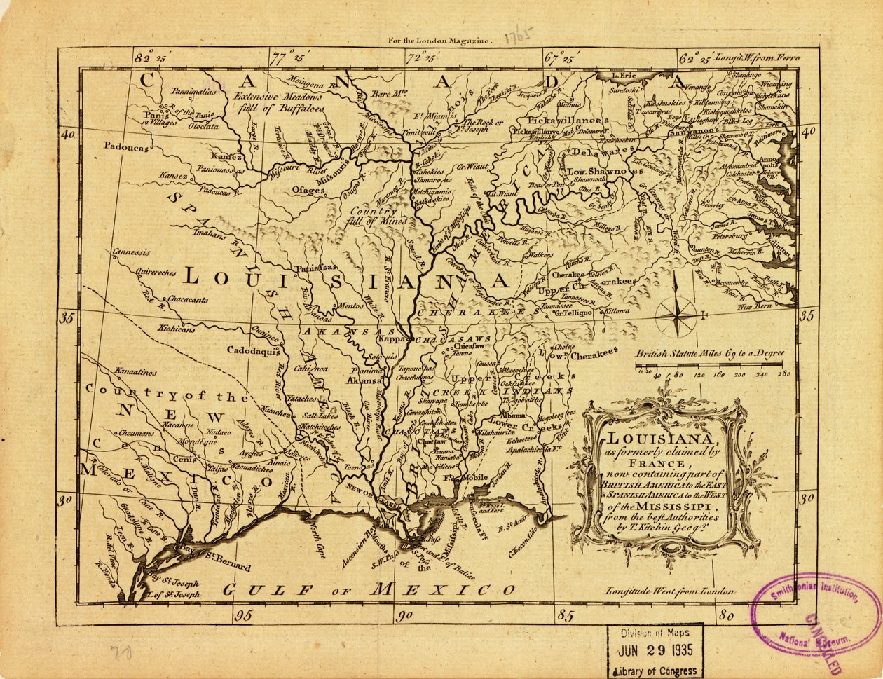 Louisiana, as Formerly Claimed by France, Now Containing Part of British America to the East & Spanish America to the West of the Mississippi by Thomas Kitchin