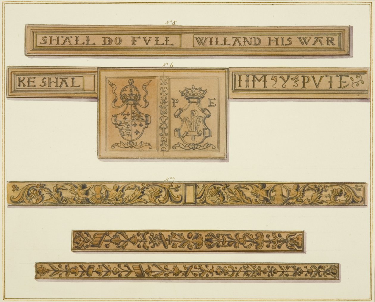 Carved friezes and coats-of-arms from 46 Baldwin Street by Thomas Leeson the Elder Rowbotham