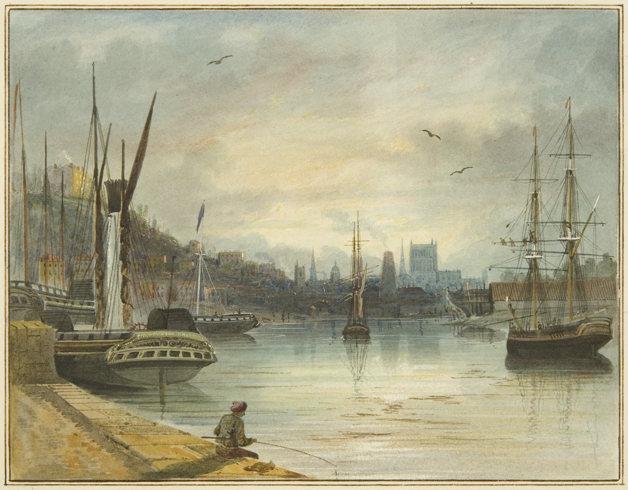 Looking up the Floating Harbour towards the Cathedral, from the entrance to Old Floating Dock by Thomas Leeson the Elder Rowbotham