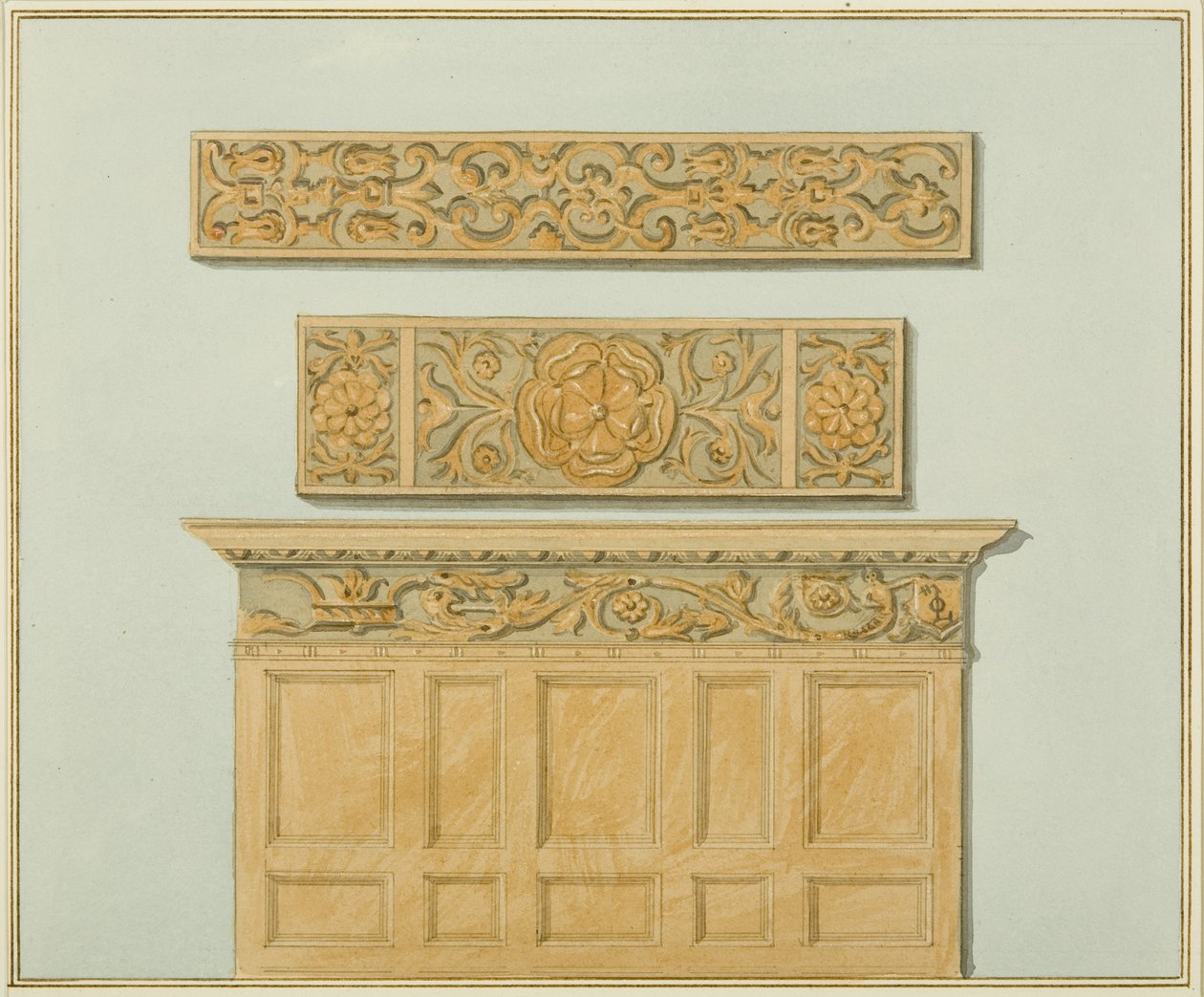 Parts of the Panelling and Frieze, in Langton Mansion, on the Back by Thomas Leeson the Elder Rowbotham