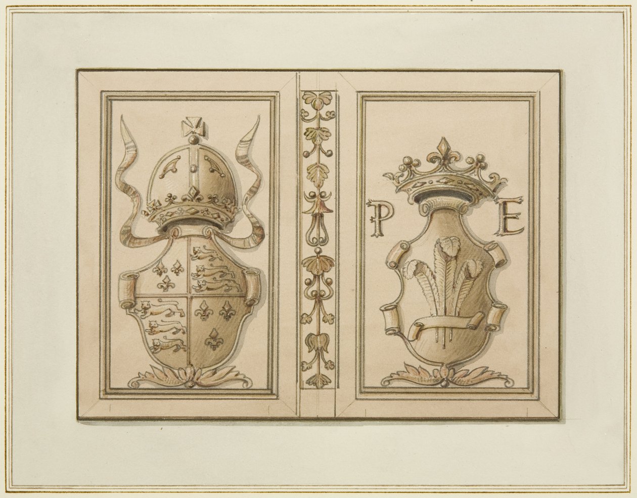 Royal coats-of-arms from 46 Baldwin Street by Thomas Leeson the Elder Rowbotham