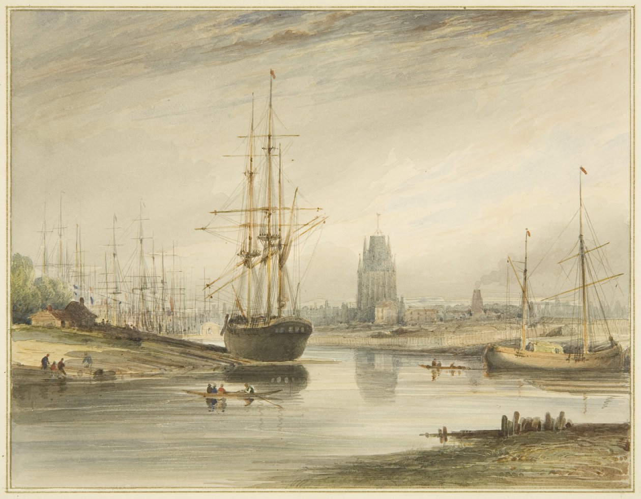 View looking up the river, taken from below the Rope Walk and Wapping, c.1804 by Thomas Leeson the Elder Rowbotham