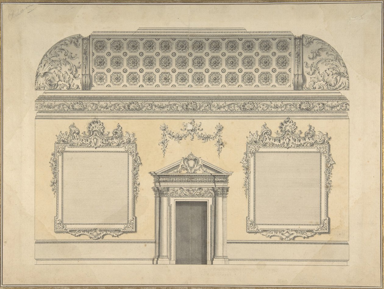 Design for Section of a Rococo Room, with a Coved Ceiling and Ornamented Corinthian by Thomas Lightoler.