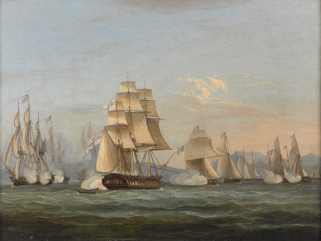 HMS Spartan & French Frigates: Beginning of the Action, 3rd May 1810 (Bay of Naples) by Thomas Luny