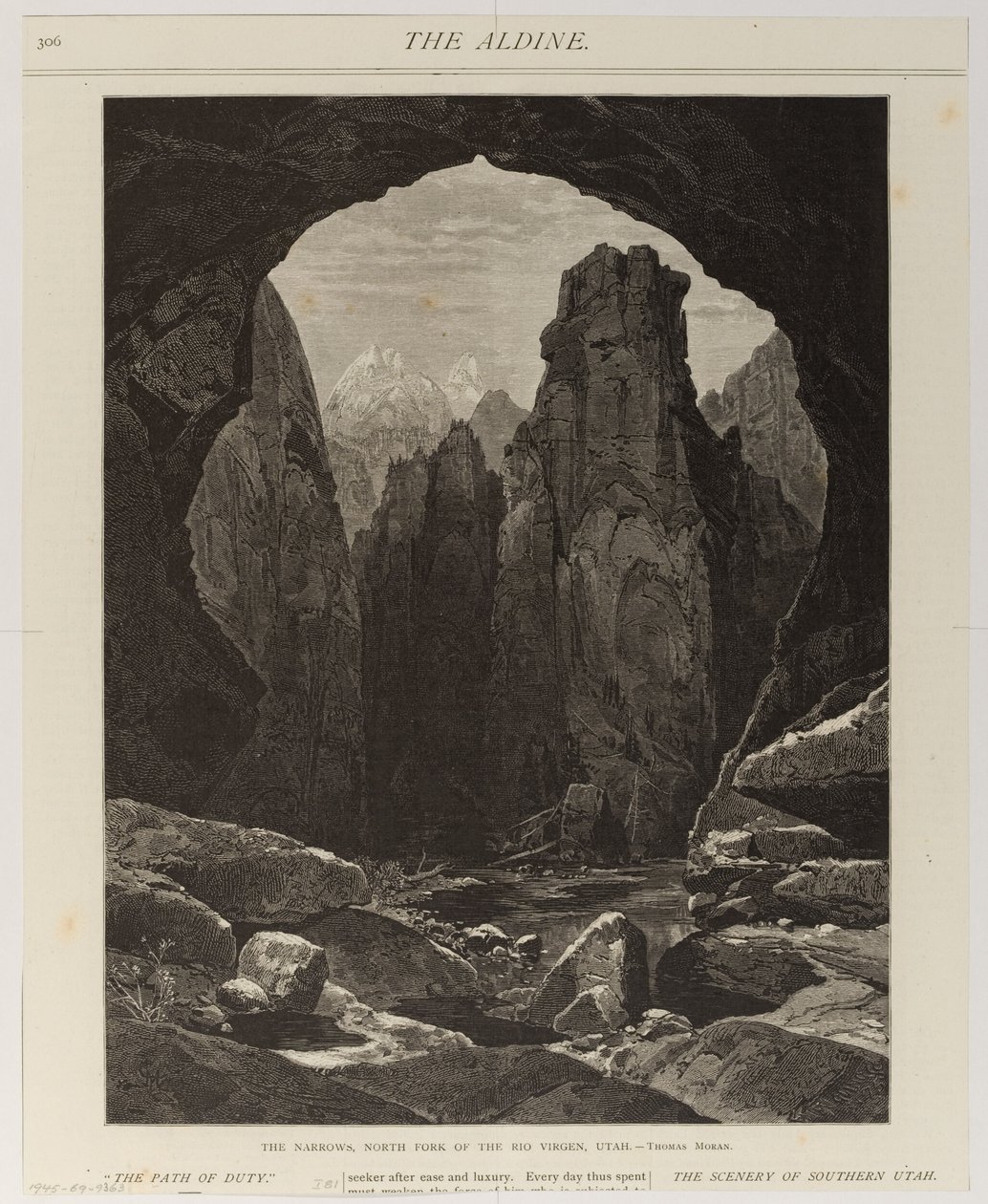 The Narrows, North Fork of the Rio Virgen, Utah by Thomas Moran