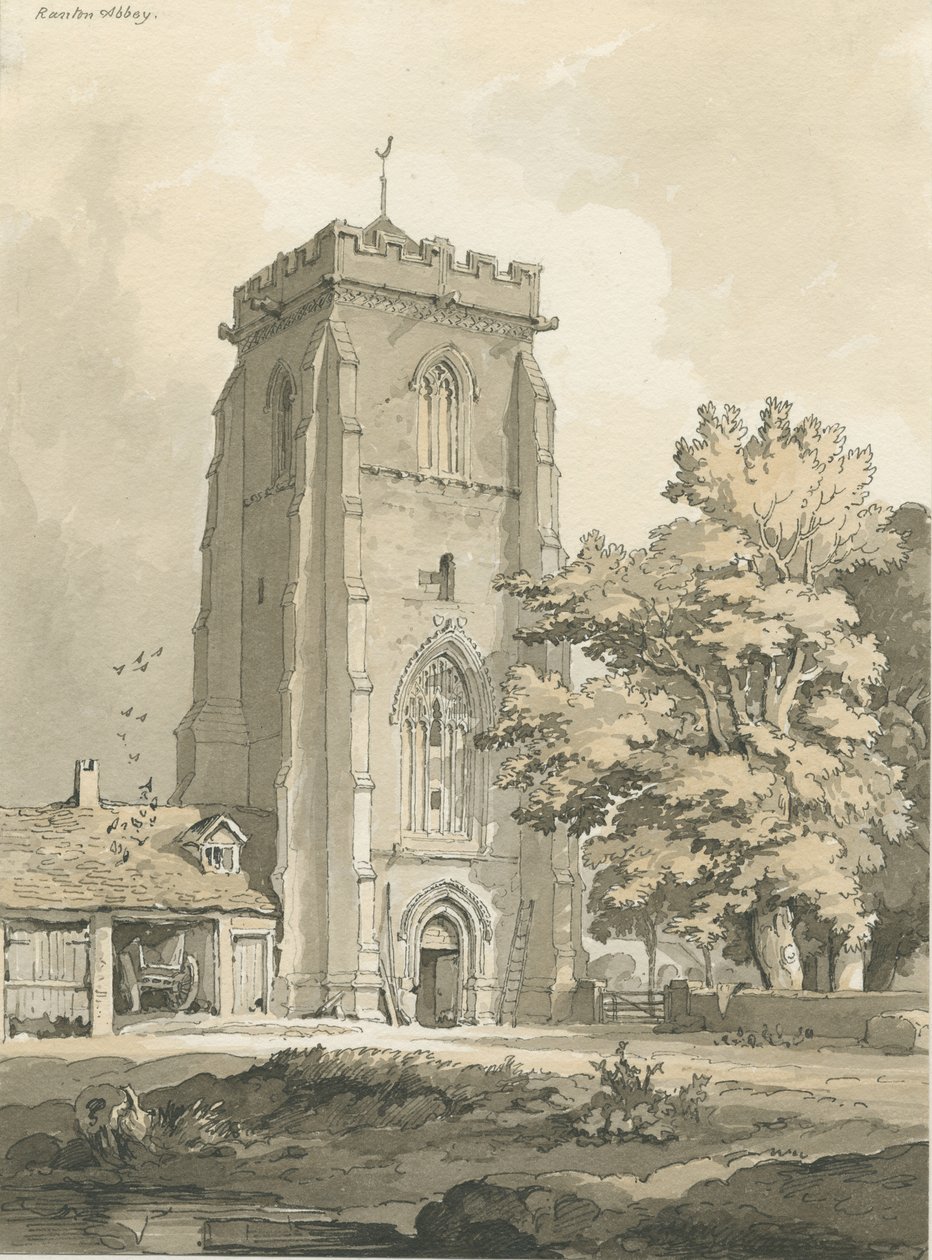 Ranton Abbey [Priory]: pen and wash drawing, nd [?1838] by Thomas Peploe Wood