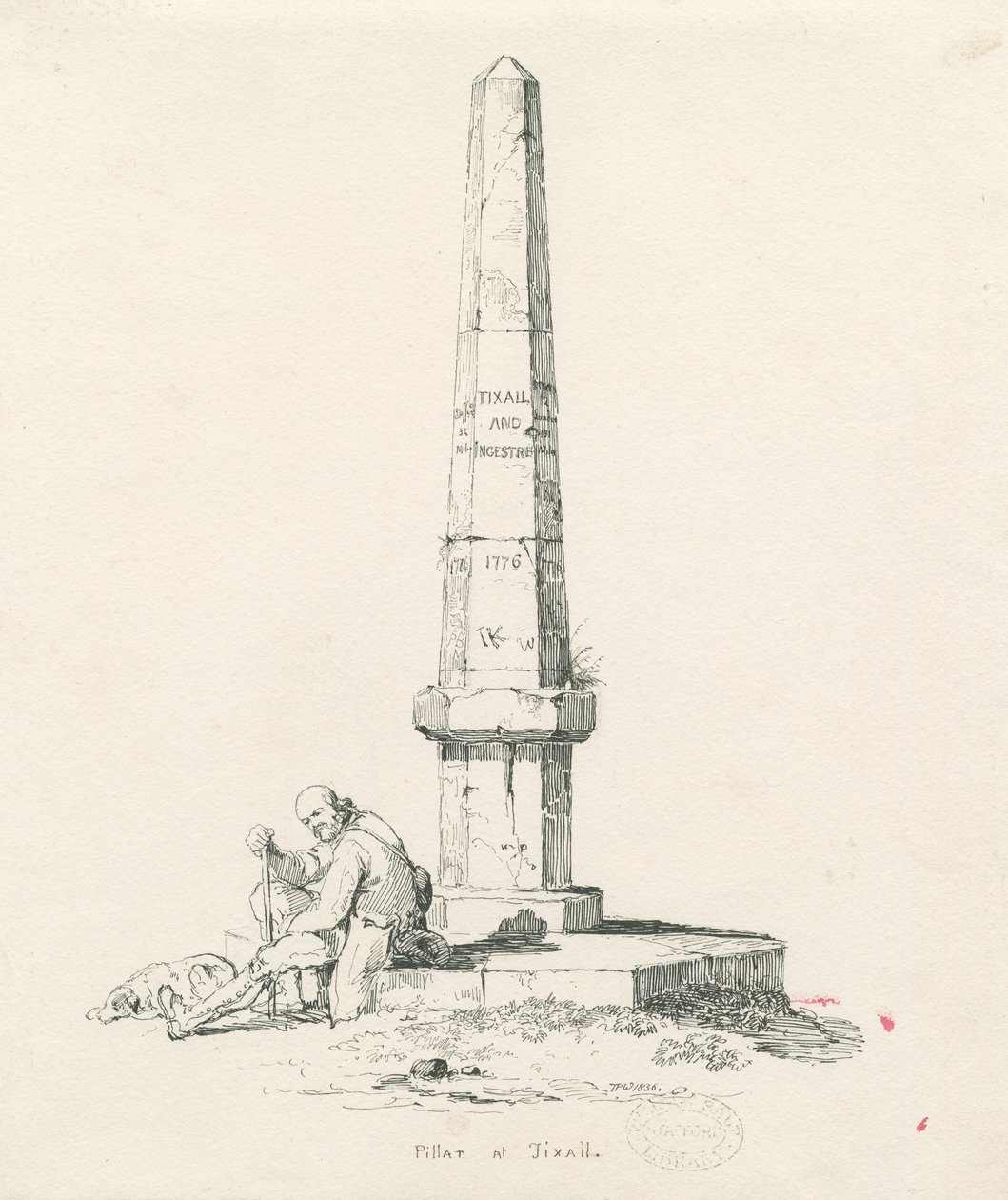 Tixall - Pillar showing Mile Distances by Thomas Peploe Wood