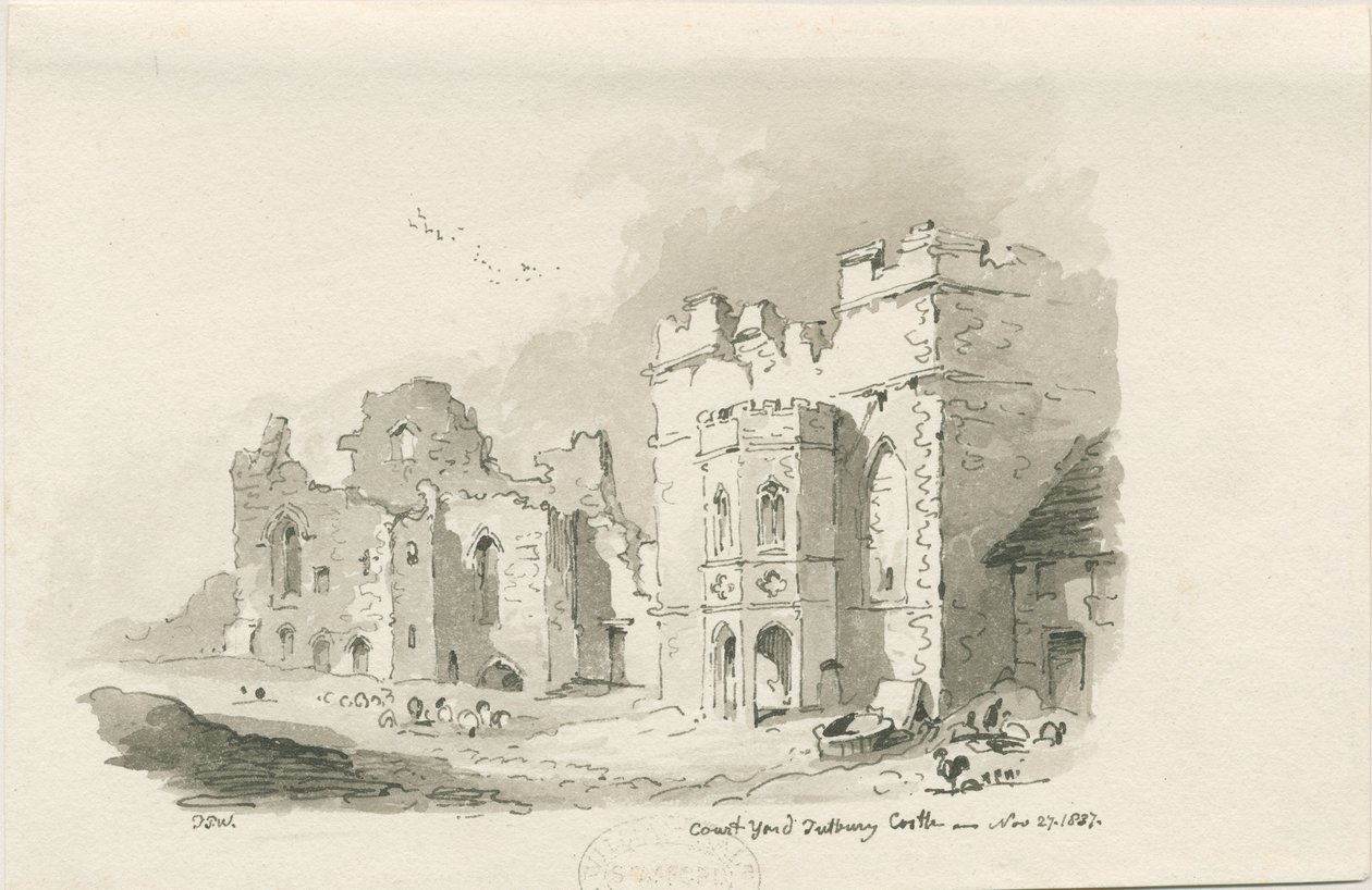Tutbury Castle - Court Yard: pen and wash drawing, 27 Nov 1837 by Thomas Peploe Wood