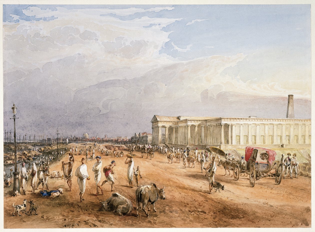 The new Mint on the Strand, from the south, with shipping beyond by Thomas Prinsep
