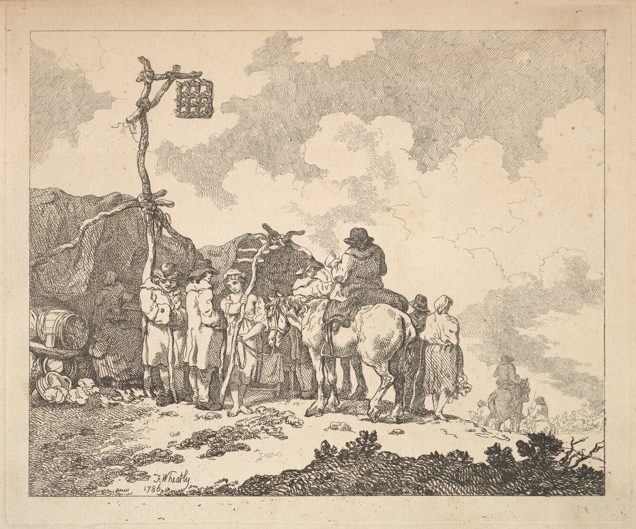 A Fair - A Group of Gypsies - Men and Women in Rustic Clothes in Front of Two Makeshift Tents, 1786 by Thomas Rowlandson