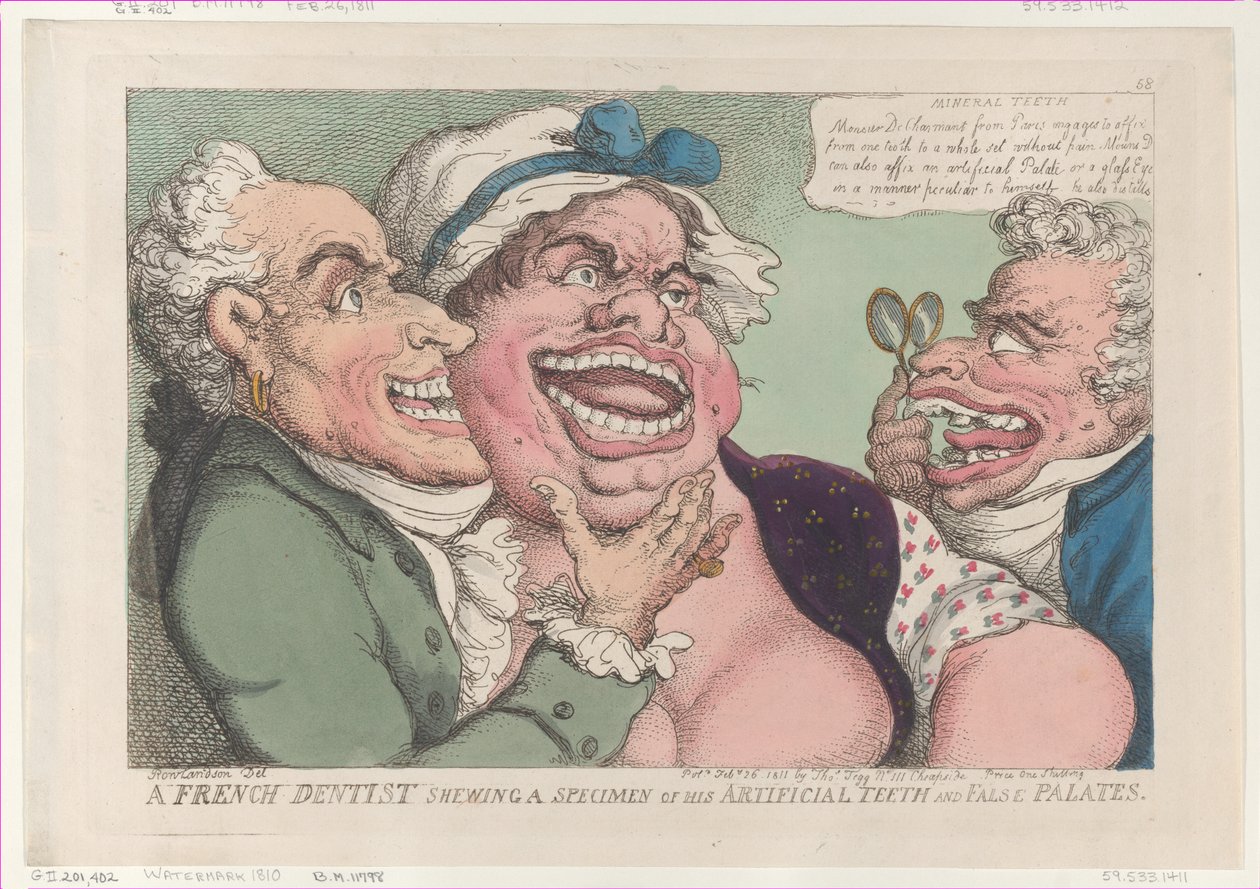 A French Dentist Showing a Specimen of His Artificial Teeth and False Palates by Thomas Rowlandson