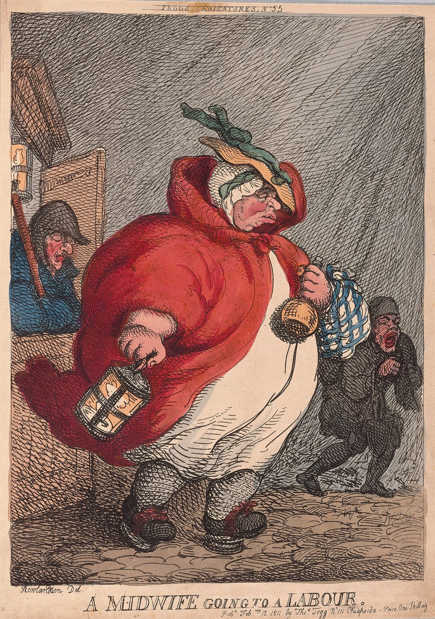 A Midwife going to a Labour, pub. 1811 by Thomas Rowlandson