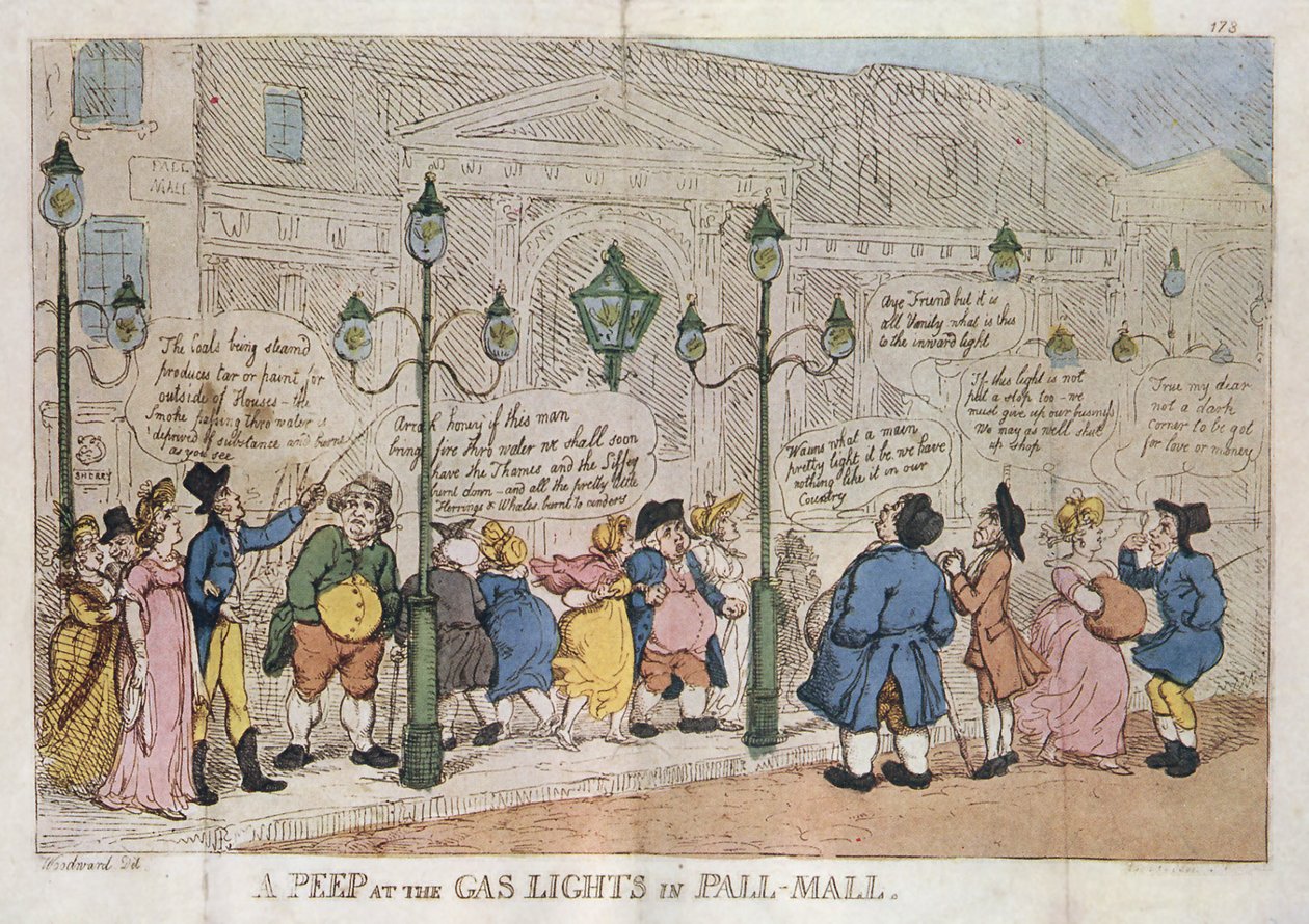 A Peep at the Gas Lights in Pall Mall by Thomas Rowlandson