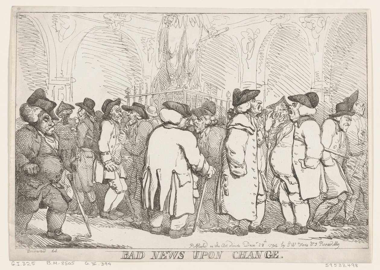 Bad News Upon Change, December 28, 1794 by Thomas Rowlandson