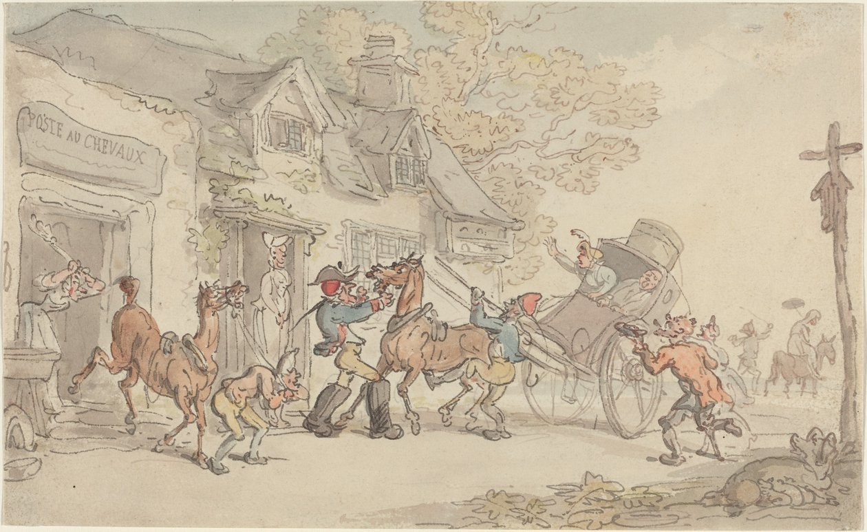 Changing Horses at a Post House in France by Thomas Rowlandson