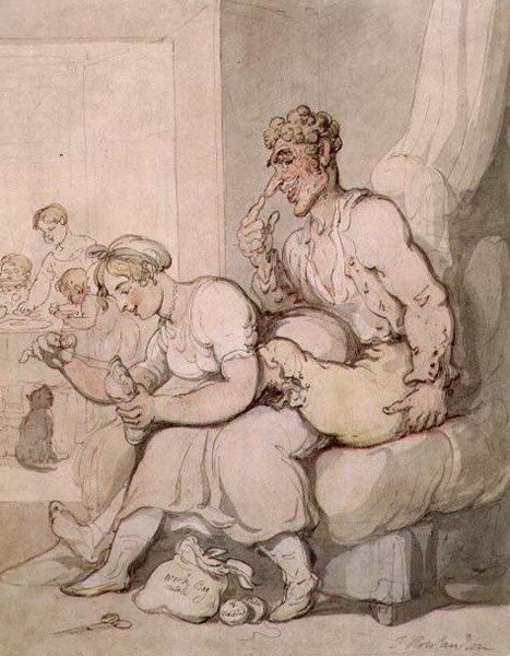 Darning The Sock by Thomas Rowlandson