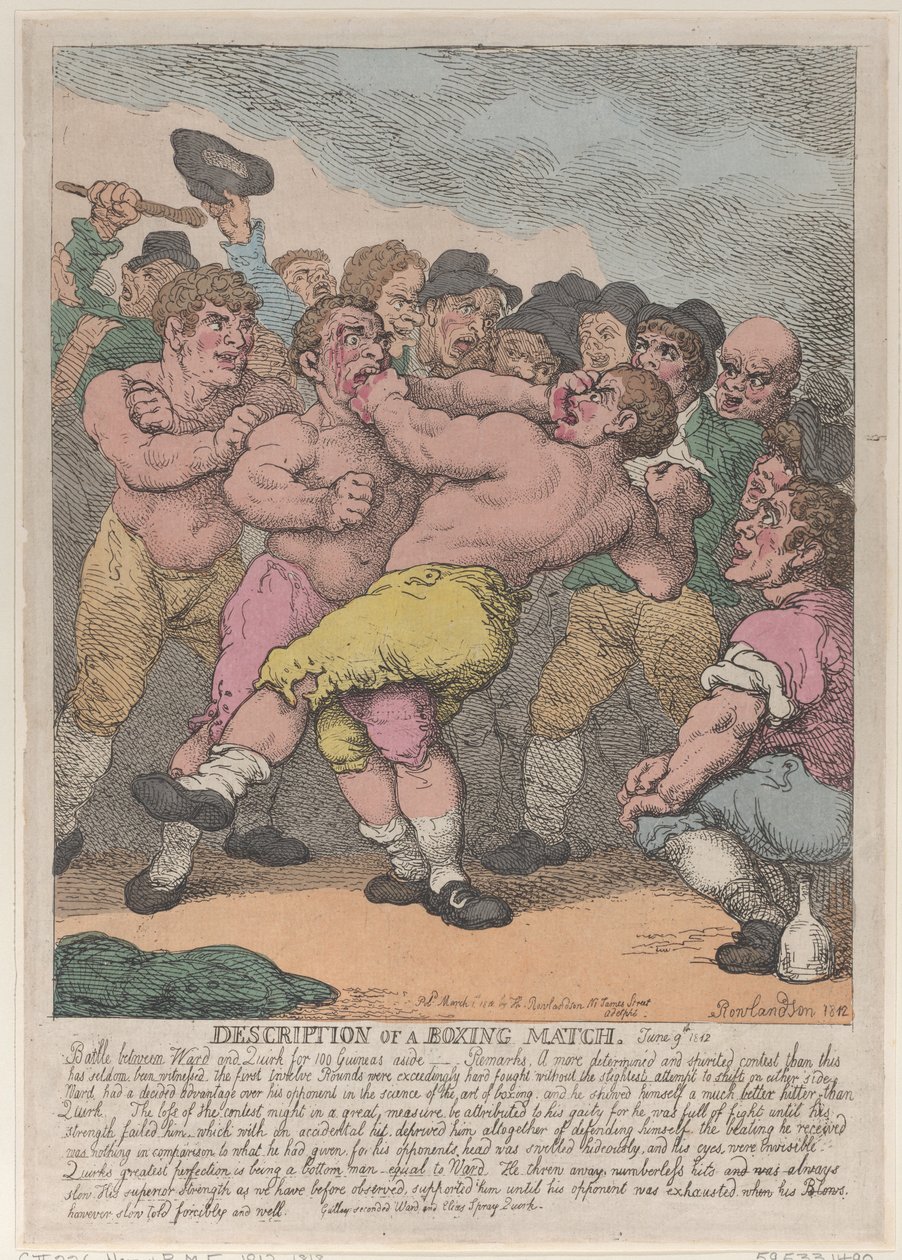 Description of a Boxing Match between Ward and Quirk for 100 Guineas a side by Thomas Rowlandson
