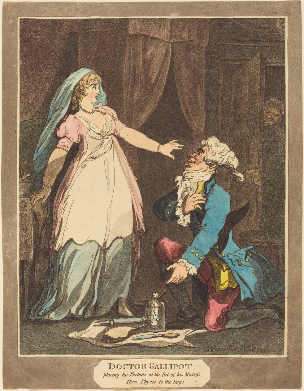 Doctor Gallipot Placing His Fortune at the Feet of His Mistress by Thomas Rowlandson
