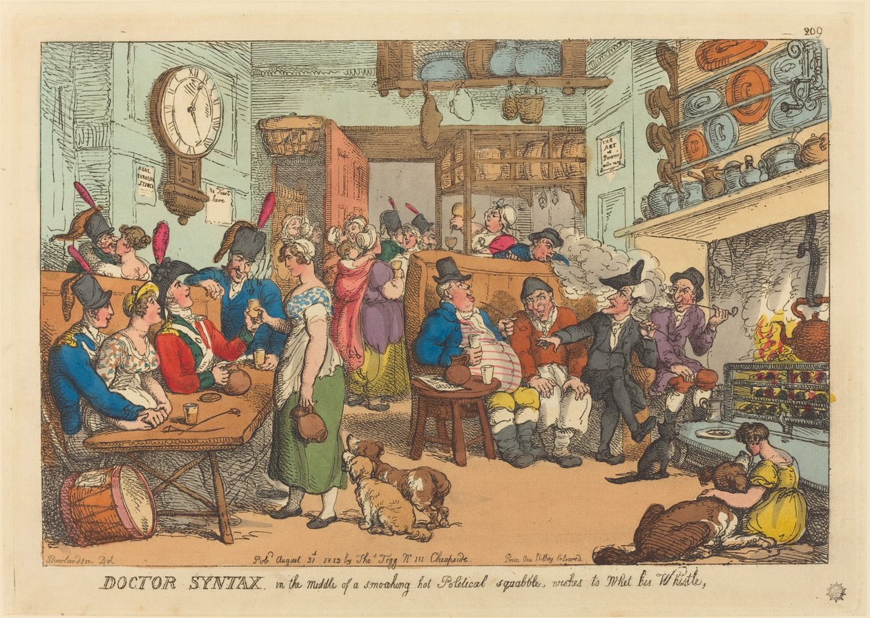 Doctor Syntax, in the Middle of a Smoking Hot Political Squabble, Wishes to Wet His Whistle by Thomas Rowlandson
