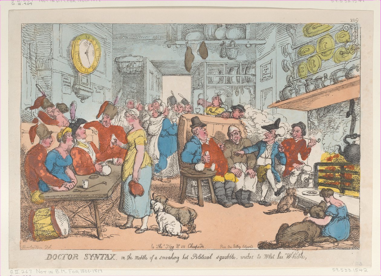 Doctor Syntax, in the Middle of a Smoking Hot Political Squabble, Wishes to Whe... by Thomas Rowlandson