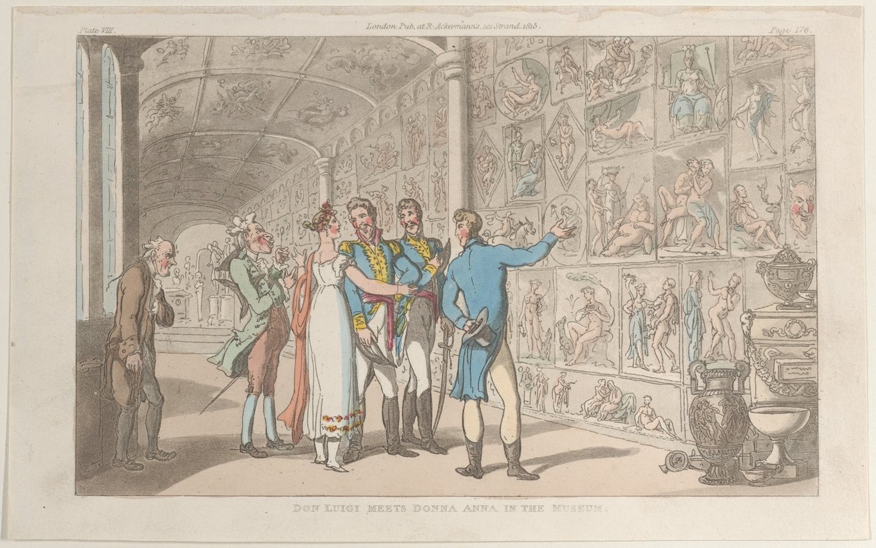 Don Luigi Meets Donna Anna in the Museum, from Naples and the Campagna Felice, June 1, 1815 by Thomas Rowlandson