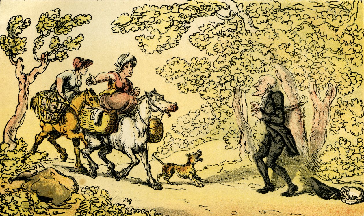 Dr Syntax Bound to a Tree by Highwaymen by Thomas Rowlandson