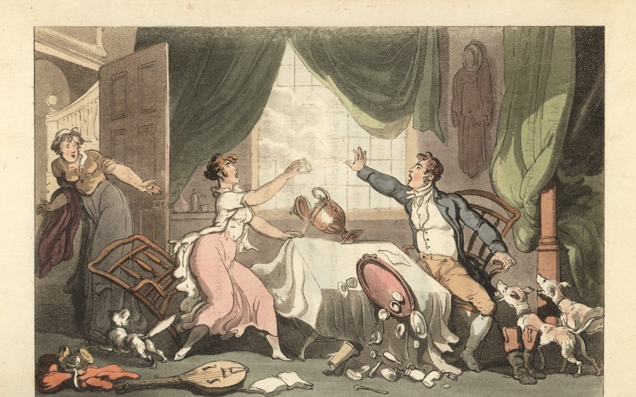 English gentleman arguing with his wife over money by Thomas Rowlandson