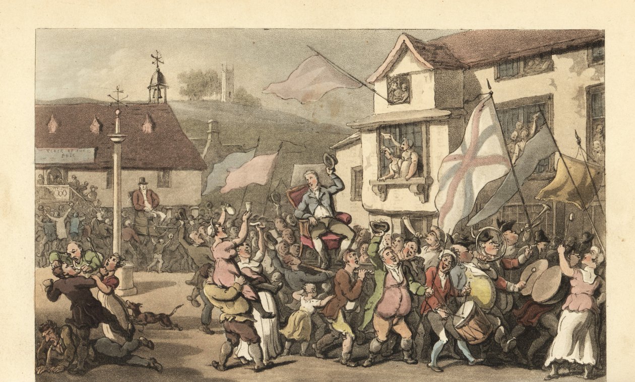 English Gentleman Carried in a Sedan Chair for an Election by Thomas Rowlandson