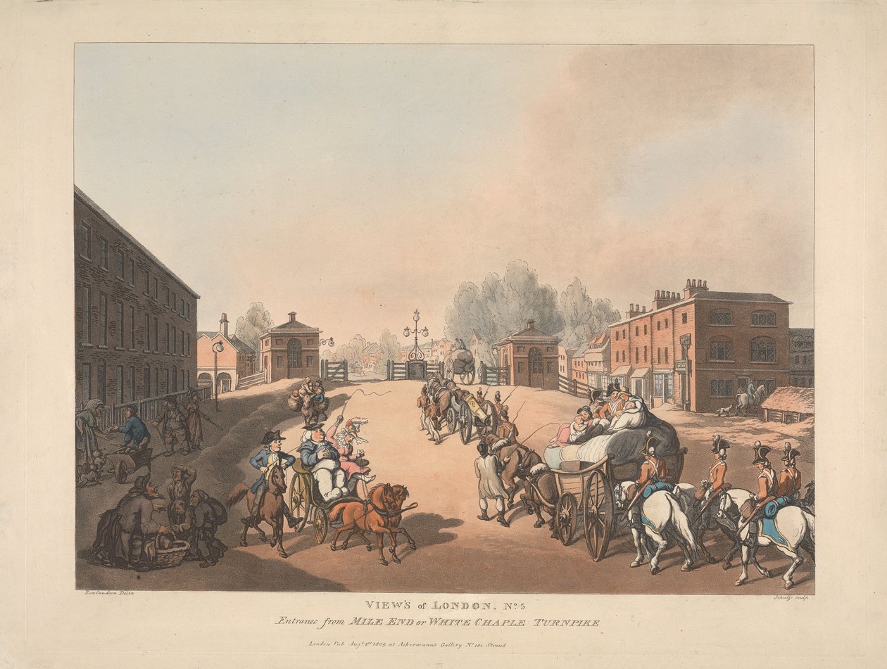 Entrance from Mile End or Whitechapel Turnpike (No.5) by Thomas Rowlandson