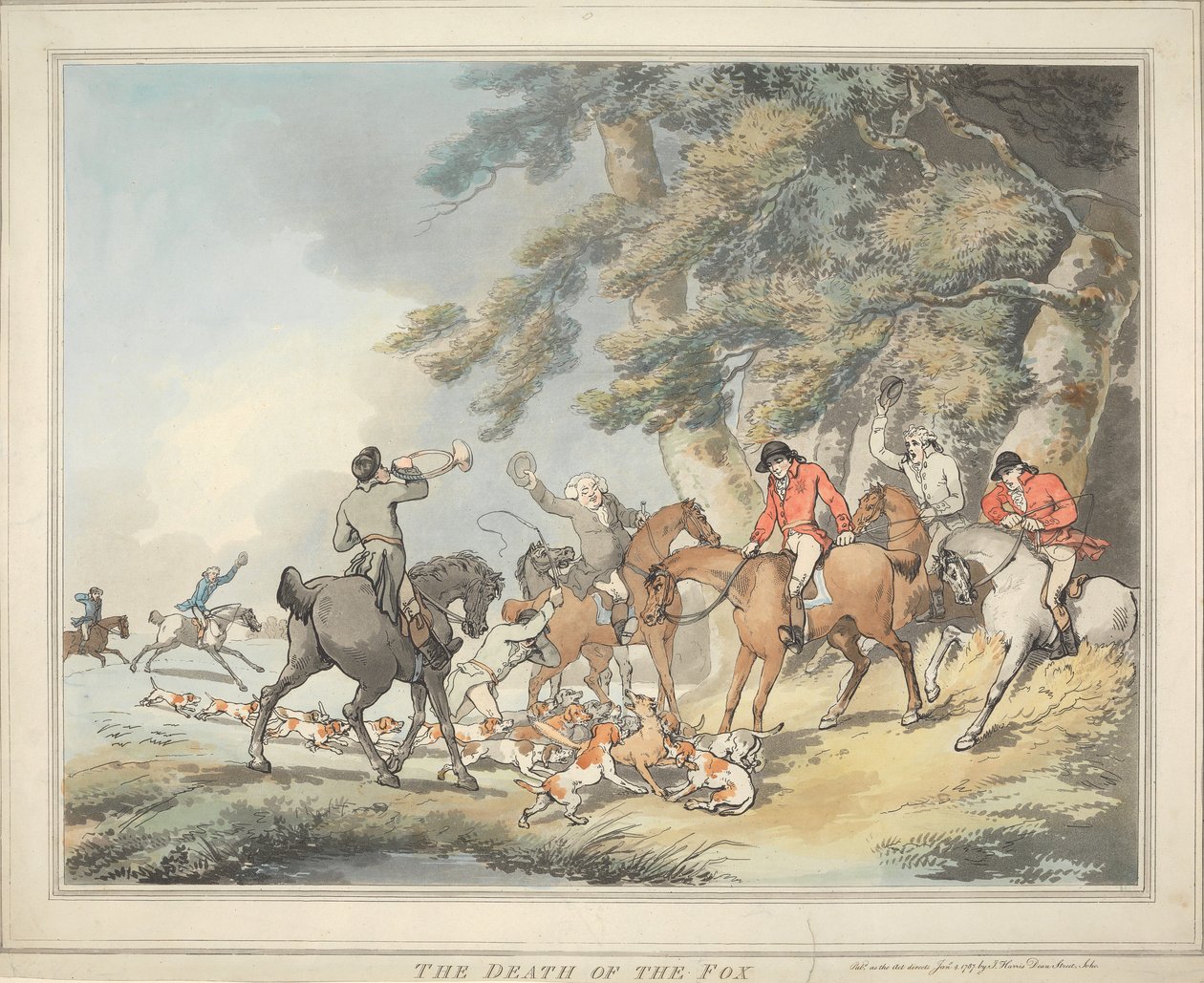 Fox-Hunting [set of six]: 3. The Death of the Fox by Thomas Rowlandson