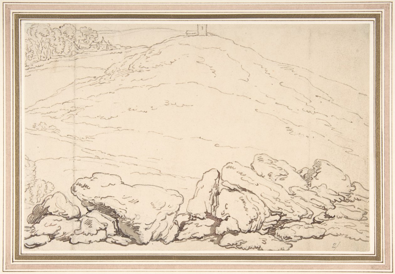 Hilly Landscape with Rocks by Thomas Rowlandson