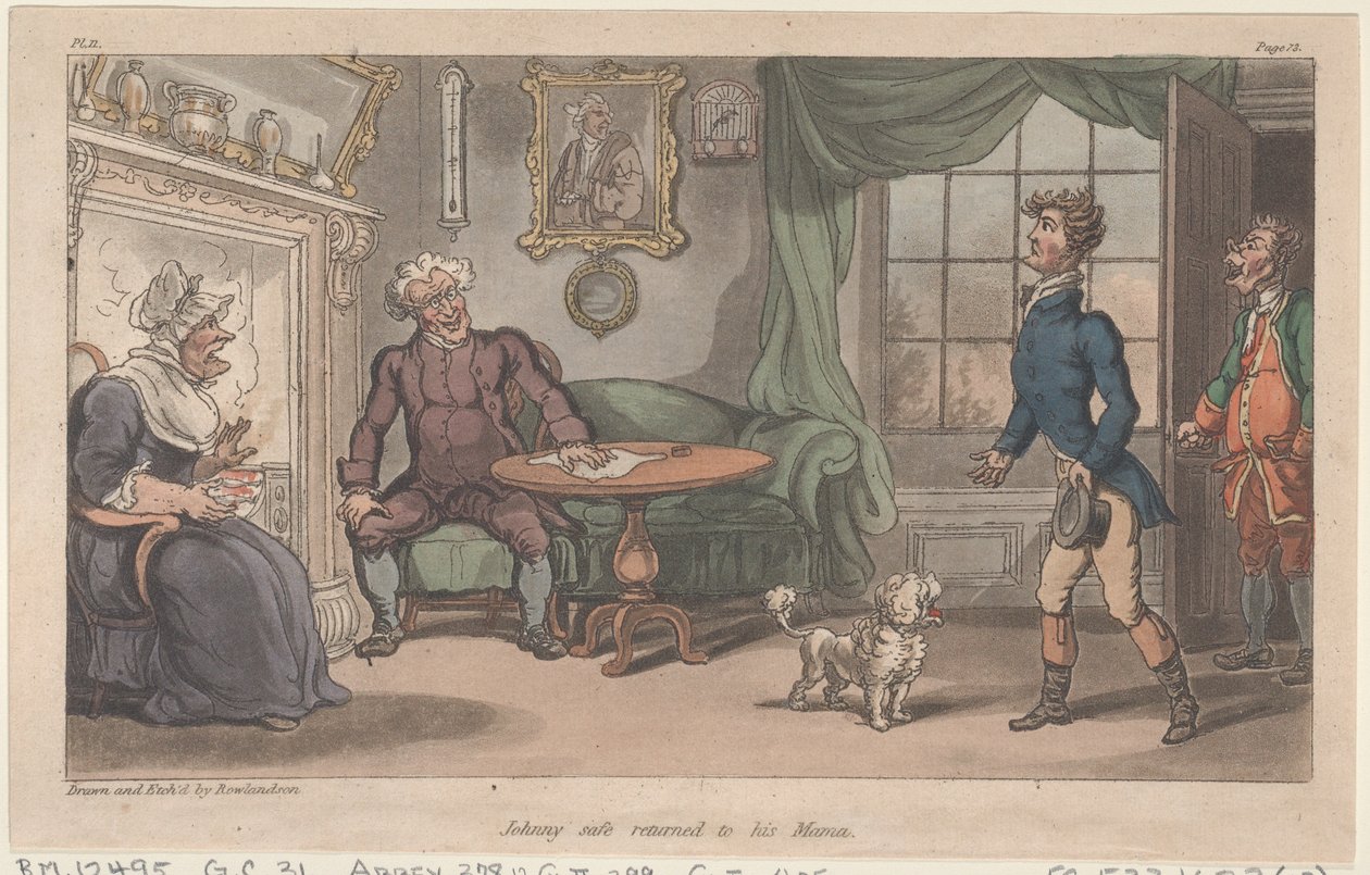 Johnny safe returned to his Mama, from The Military Adventures of Johnny Newcome, 1815 by Thomas Rowlandson