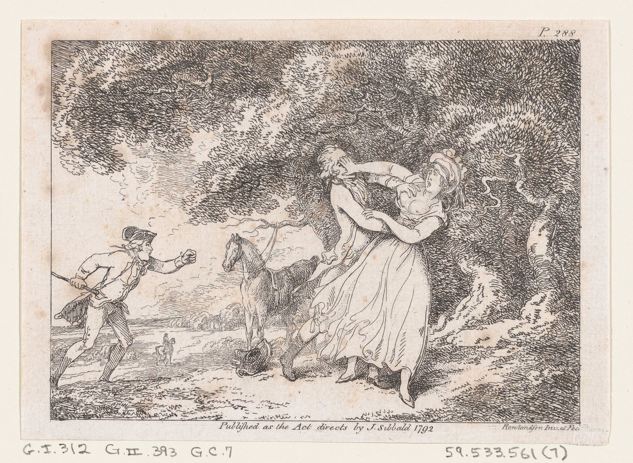 Joseph Hastens to Rescue Fanny from Imminent Danger, from The Adventures of Joseph Andrew, 1792 by Thomas Rowlandson