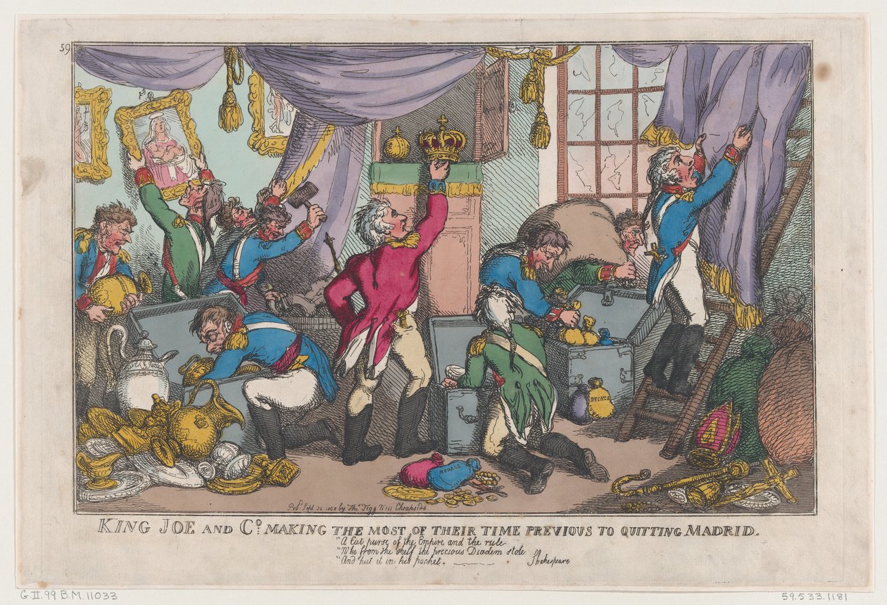 King Joe and Co. Making the Most Of Their Time Previous To Quitting Madrid by Thomas Rowlandson