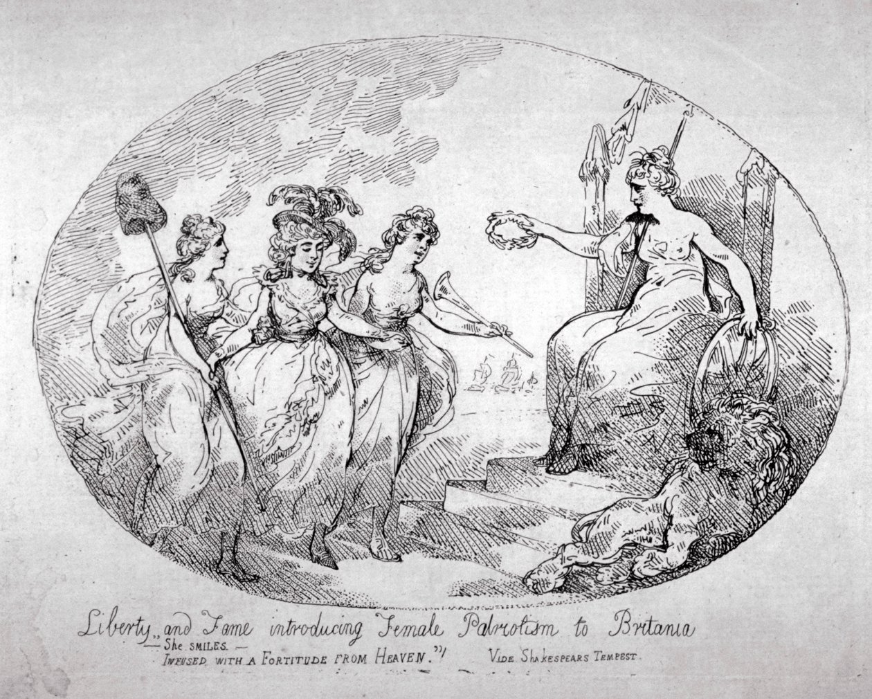 Liberty and Fame Introducing Female Patriotism to Britannia by Thomas Rowlandson