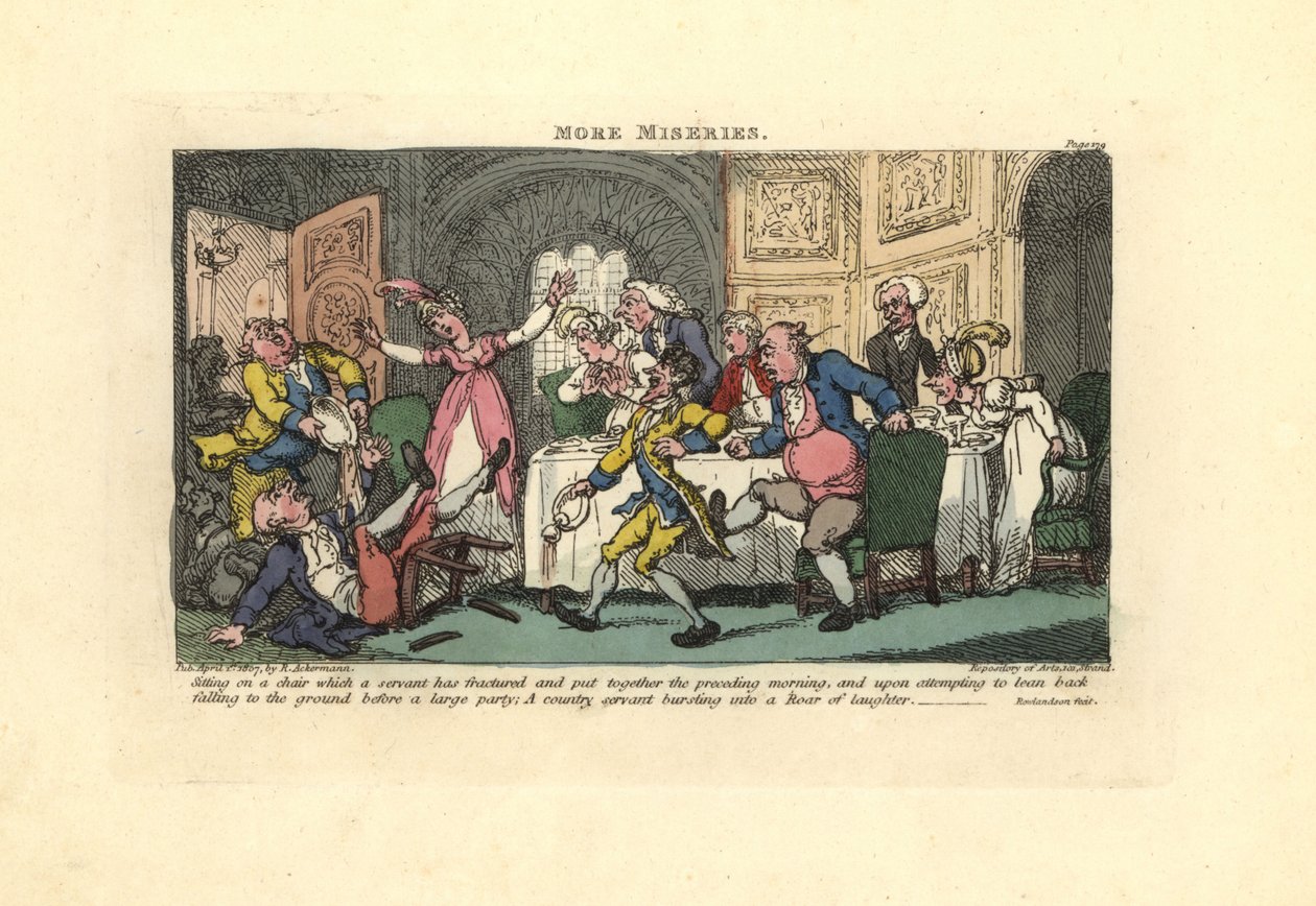 Man Falling Off a Broken Chair at a Dinner Party by Thomas Rowlandson