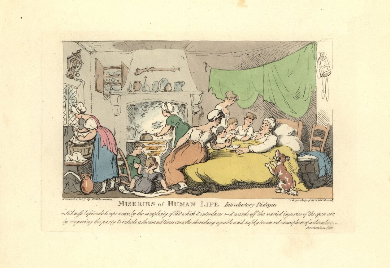 Man in His Sick Bed Surrounded by Doting Wife, Children, and Maid by Thomas Rowlandson