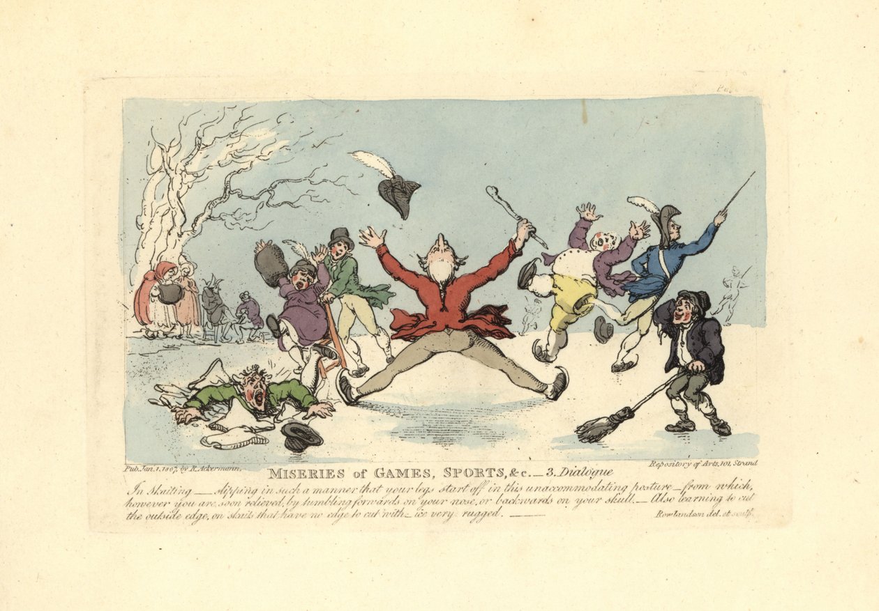 Men Falling on Ice Skates, Another Falling Through the Ice by Thomas Rowlandson