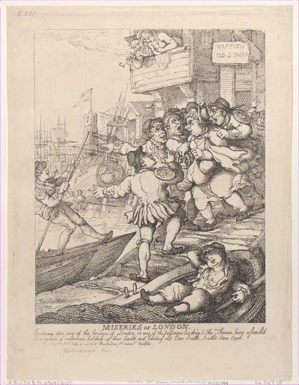 Miseries of London: Entering upon any of the bridges of London or any of the passages, July 14, 1807 by Thomas Rowlandson