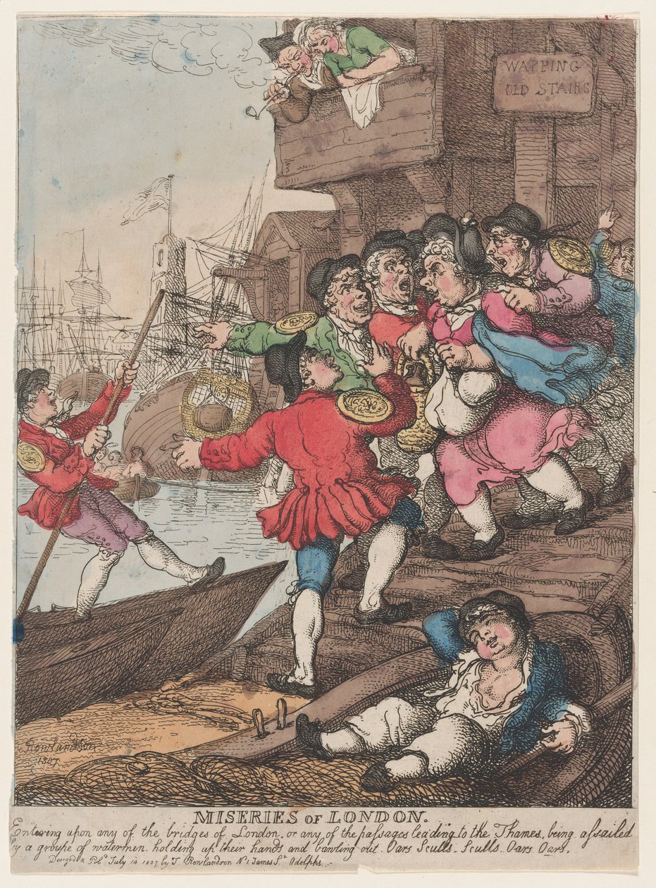Miseries of London: Entering upon any of the bridges of London or any of the pass by Thomas Rowlandson